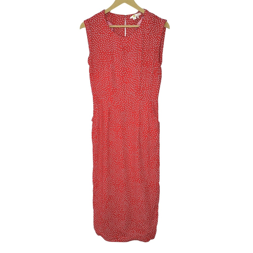 Boden Fuscia Pink Polka‎ Dot Sleeveless Viscose Midi Dress Pockets US 6R UK 10R